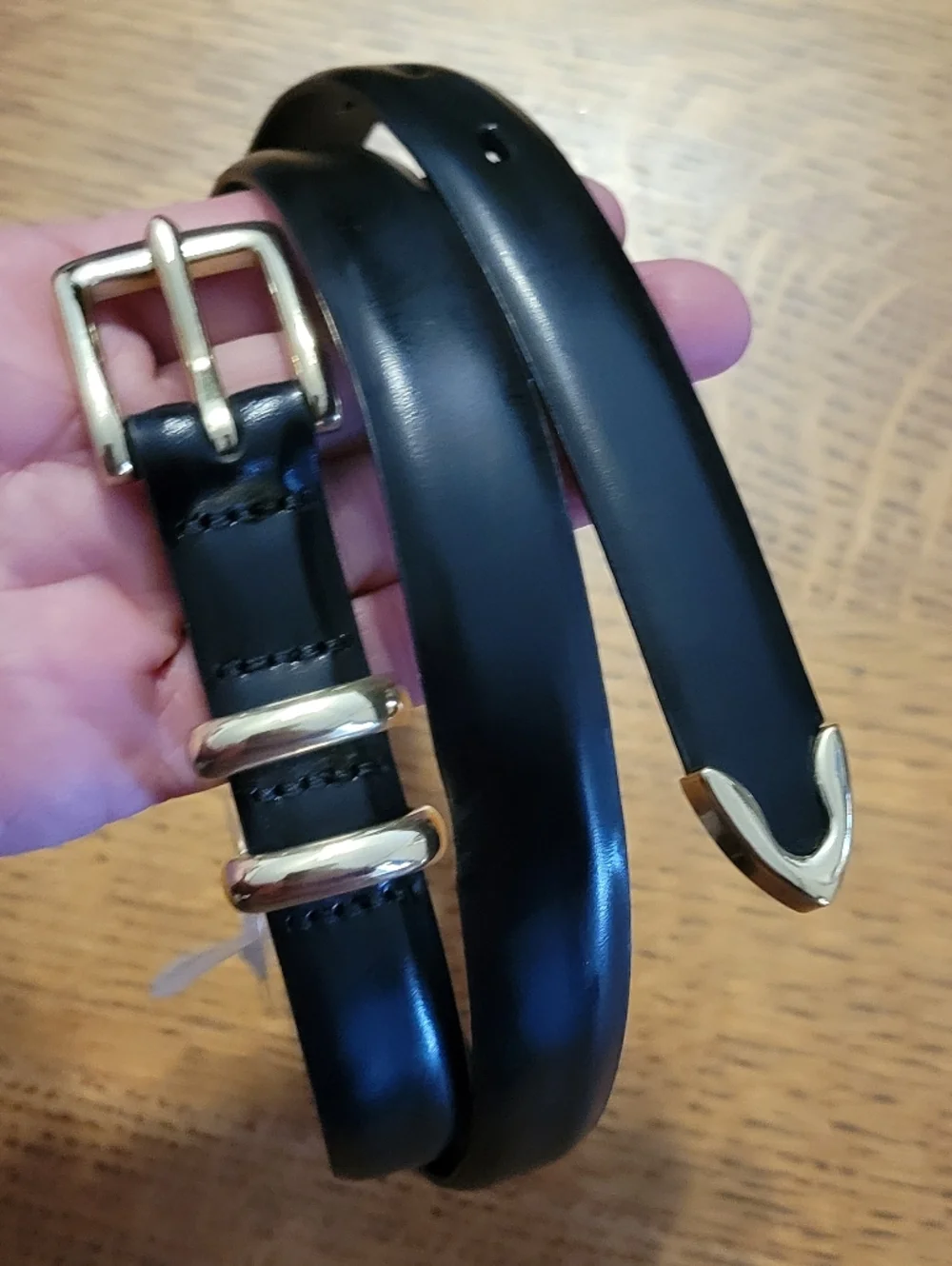 J. Crew Thin Spazzolato Italian leather belt - black with gold hardware - Picture 6 of 10